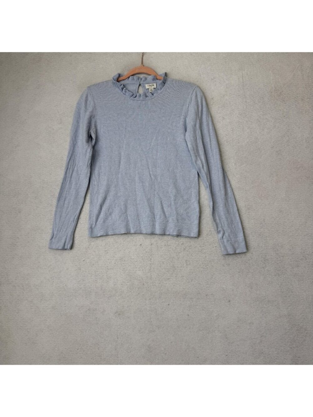 J Crew Sweater Womens XS Blue Ruffle Mock Neck 100% Cotton Knit Pullover